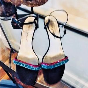 AUTHENTIC DOLCE & GABBANA STRAPPY SEQUINS  BLACK  HEELS 37/7